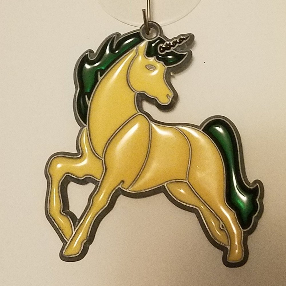 Vintage 1980s Stained Glass Unicorn Suncatcher